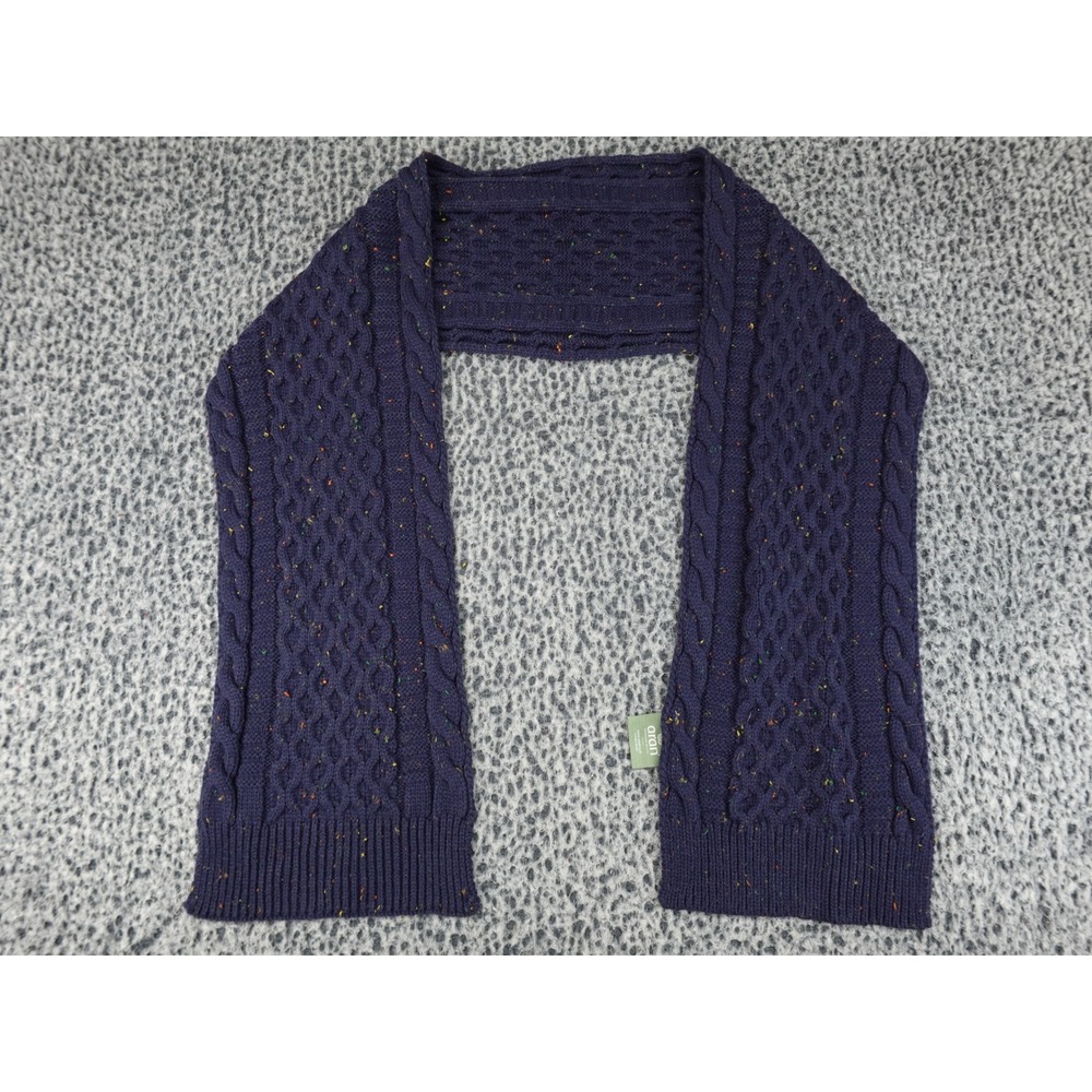Aran Woollen Mills Scarf Unisex OS Navy Blue Excellent Cable Knit Confetti Fleck
